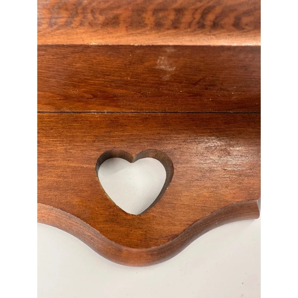 Vintage Wood Wall Shelf Heart Cutout Plate Groove Cottage Core